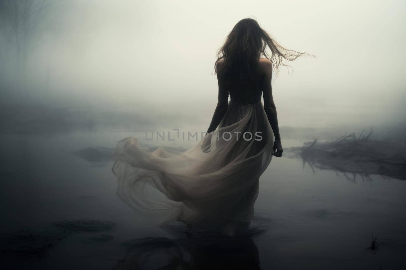 Photo woman fog face. Female dark light. Generate Ai