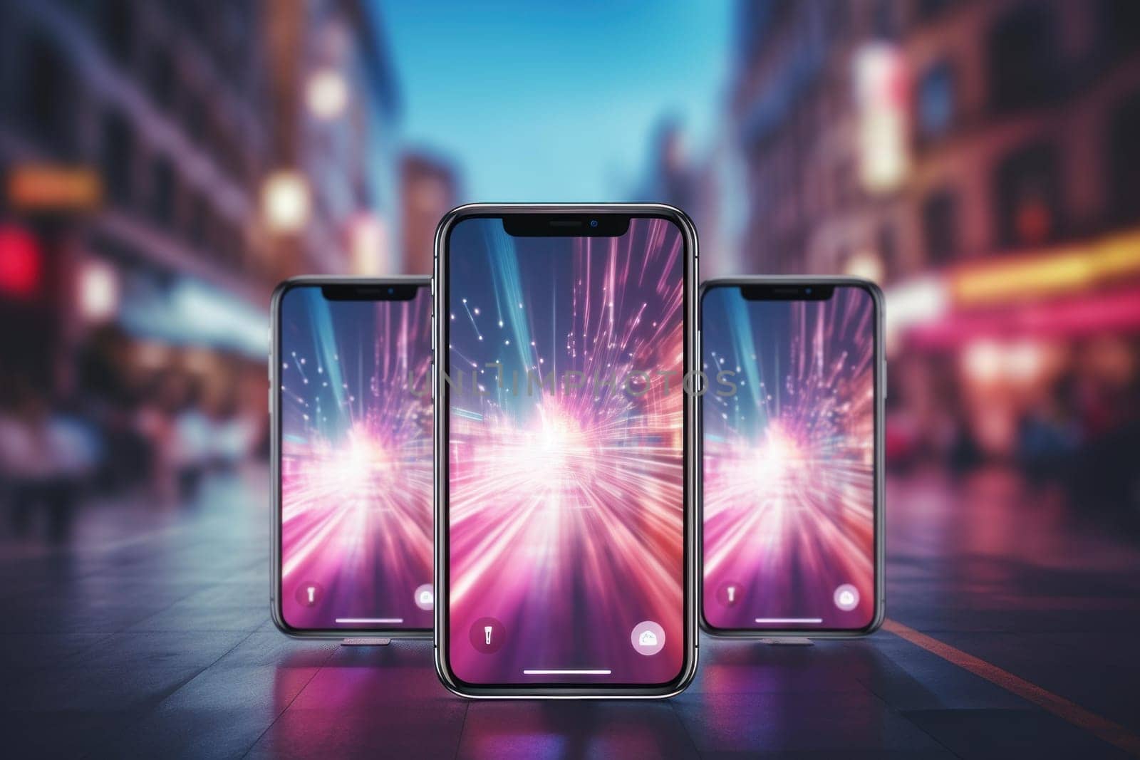 Indistinct Phones blurred. App cellphone sms. Generate Ai