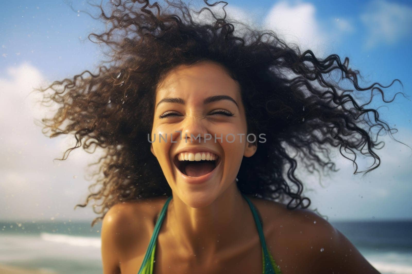 Cheerful Happy Brazilian girl in kindergarten. Playful little kid in positive mood. Generate ai