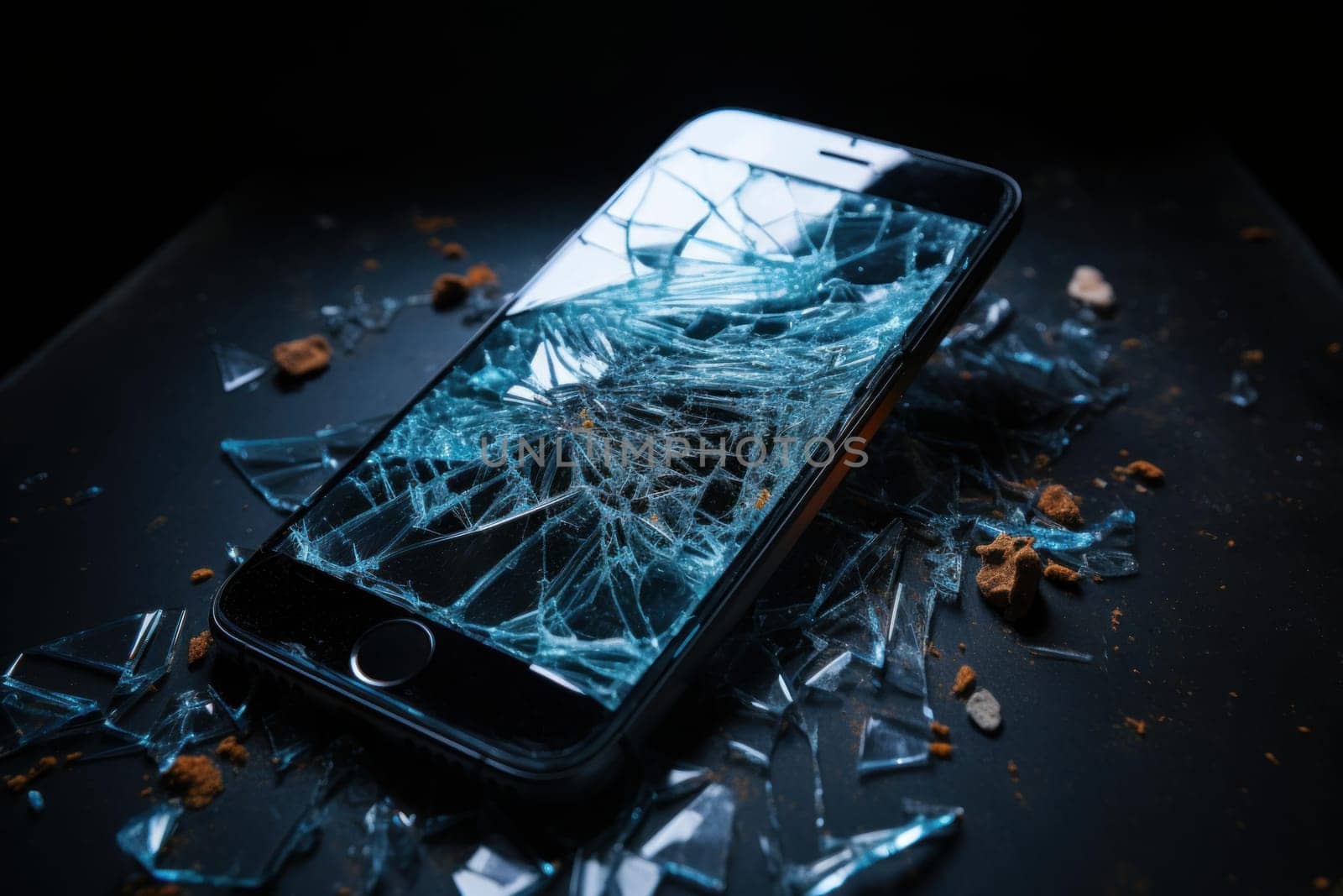 Dangerous Phone broken glass. Serious cracks on digital smartphone display. Generate ai