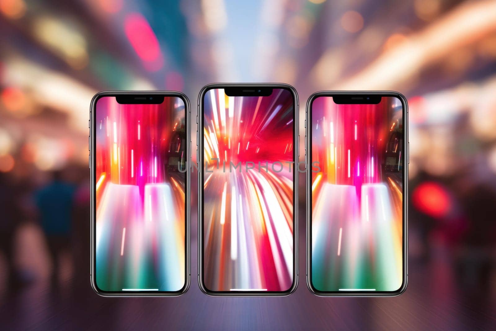 Phones blurred. App cellphone sms. Generate Ai