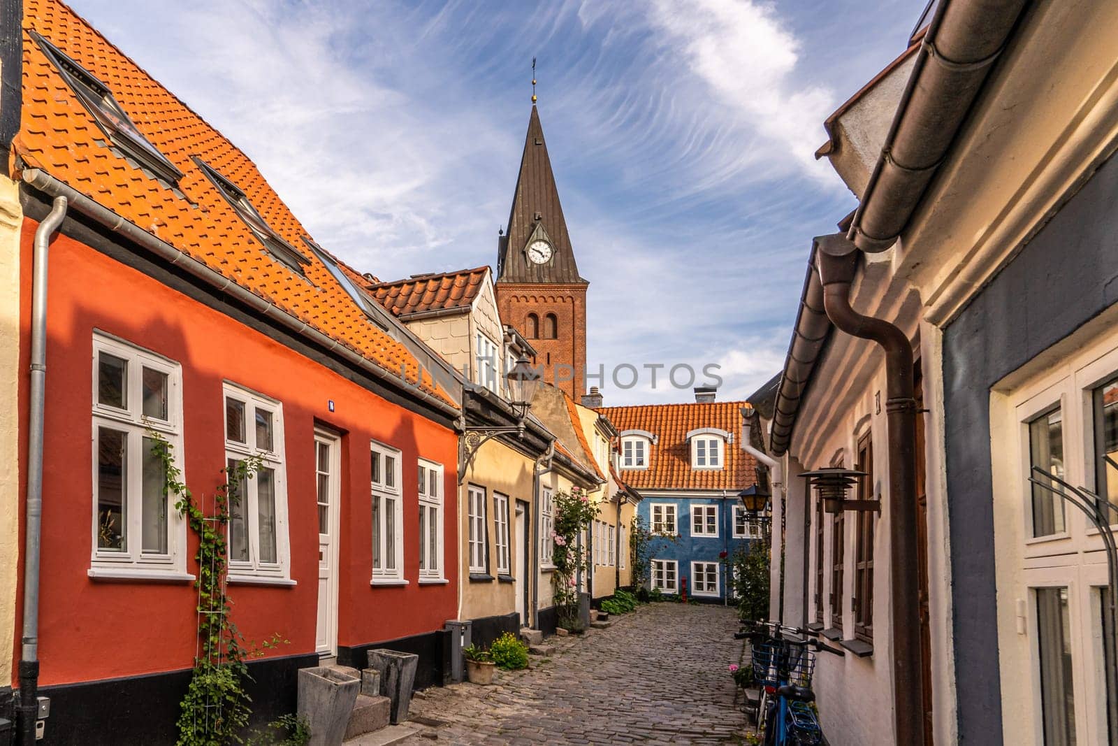A view of the lovely historic Hjelmerstald street in Aalborg