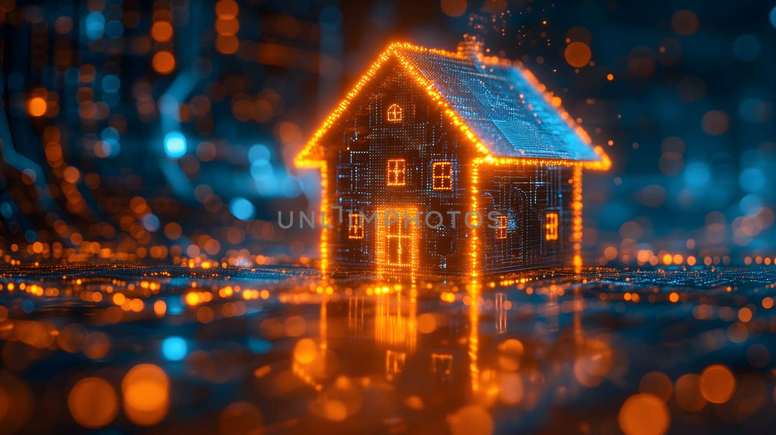 house hologram in futuristic digital background. Neural network generated image. Not based on any actual person or scene.