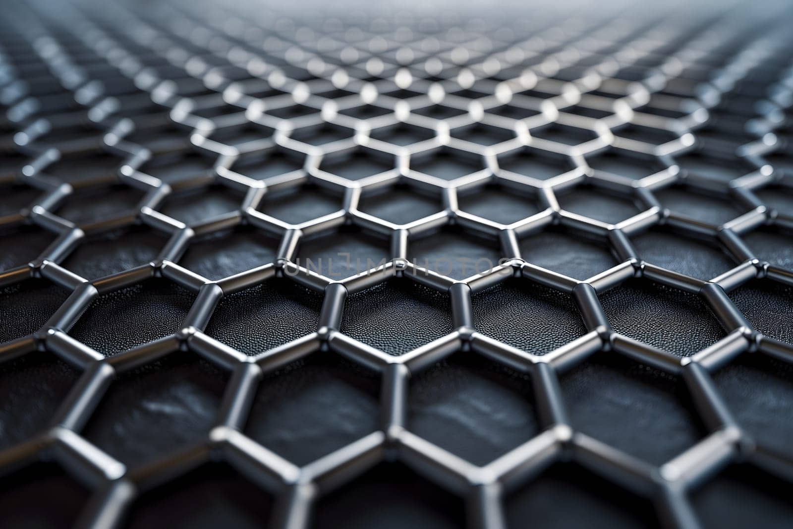 Hexagonal grid pattern of molecular structure of Graphene. Neural network generated image. Not based on any actual scene or pattern.