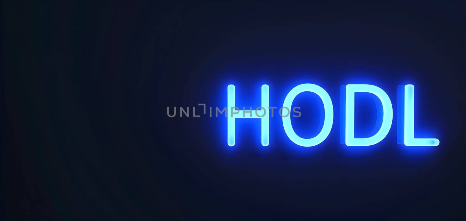 Neon inscription HODL on dark shabby wall. Neural network generated image. Not based on any actual scene or pattern.