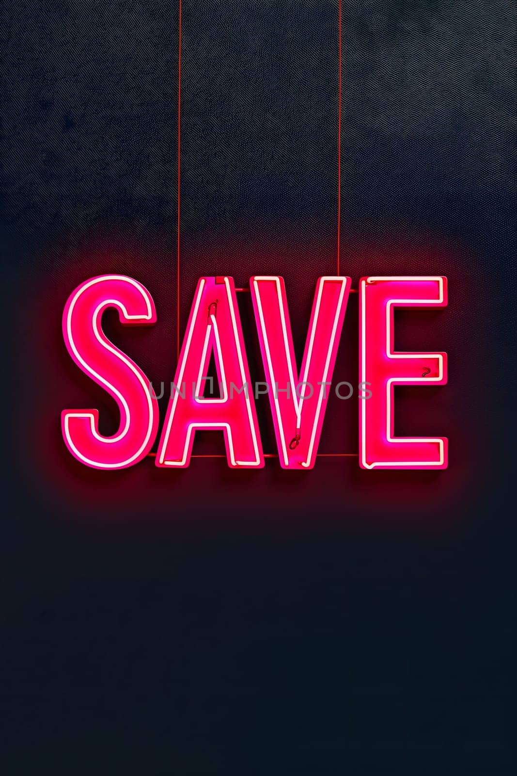 Neon word save on dark shabby wall. Neural network generated image. Not based on any actual scene or pattern.