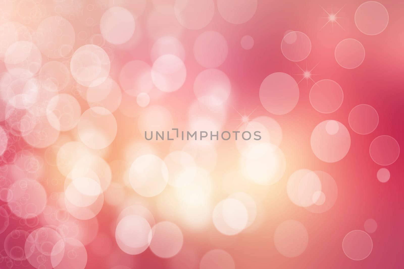 A festive abstract delicate gold yellow red orange background texture with defocused bokeh circles and stars. Card concept for Happy New Year, party invitation, valentine or other holidays.