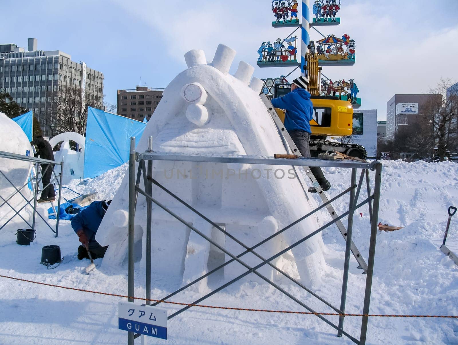 Sapporo, Japan - January 10, 2017: Snow sculptures in winter. Creative from ice and snow. Festival of snow sculptures on the streets of Sapporo