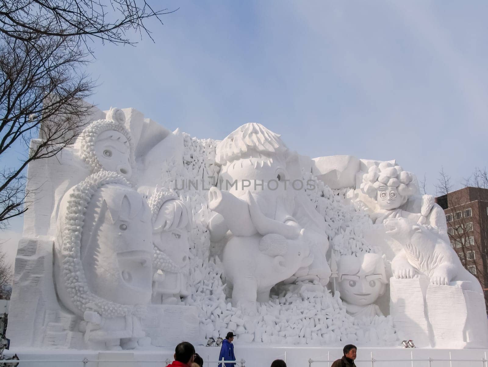 Sapporo, Japan - January 10, 2017: Snow sculptures in winter. Creative from ice and snow. Festival of snow sculptures on the streets of Sapporo