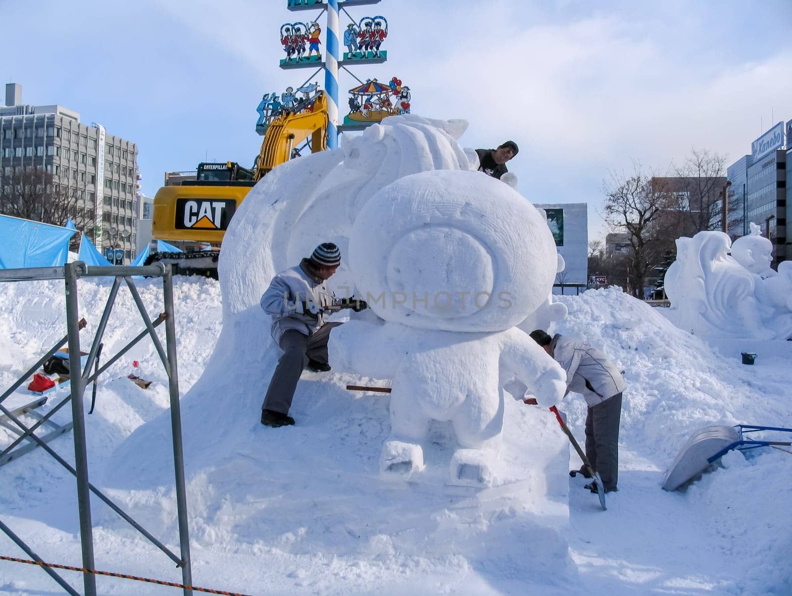 Sapporo, Japan - January 10, 2017: Snow sculptures in winter. Creative from ice and snow. Festival of snow sculptures on the streets of Sapporo