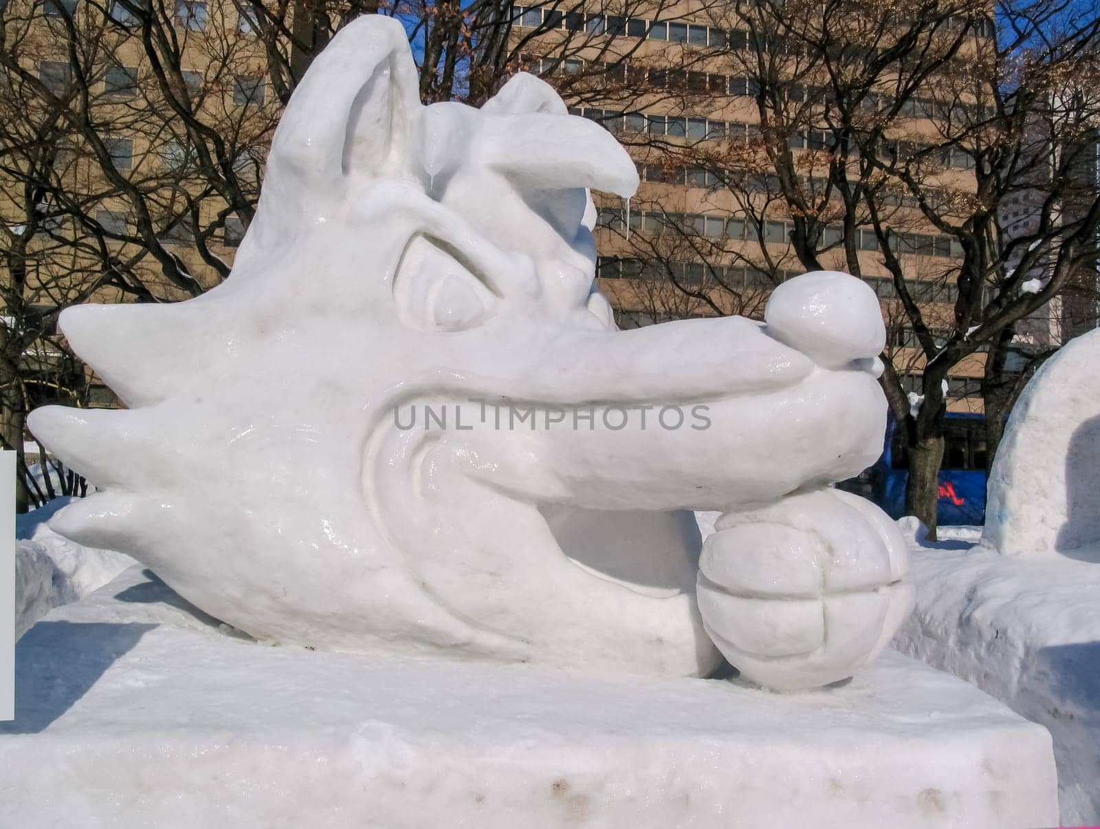 Sapporo, Japan - January 10, 2017: Snow sculptures in winter. Creative from ice and snow. Festival of snow sculptures on the streets of Sapporo