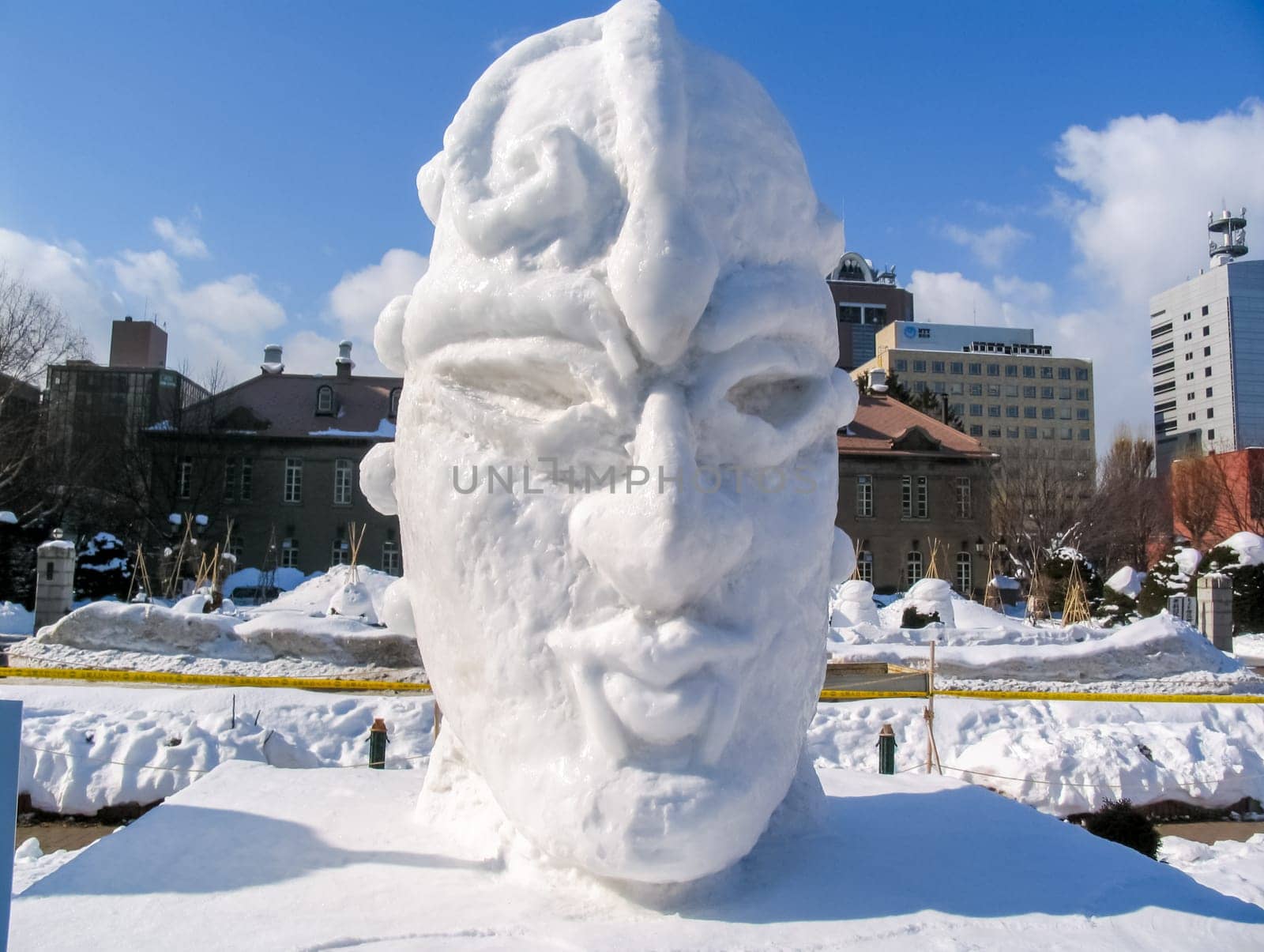Sapporo, Japan - January 10, 2017: Snow sculptures in winter. Creative from ice and snow. Festival of snow sculptures on the streets of Sapporo