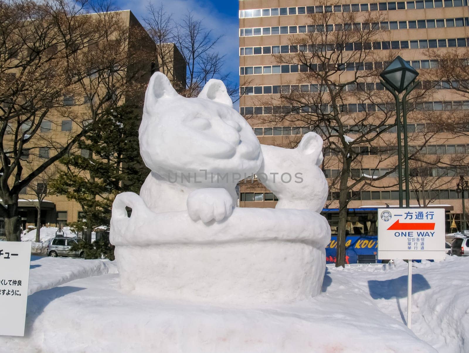 Sapporo, Japan - January 10, 2017: Snow sculptures in winter. Creative from ice and snow. Festival of snow sculptures on the streets of Sapporo