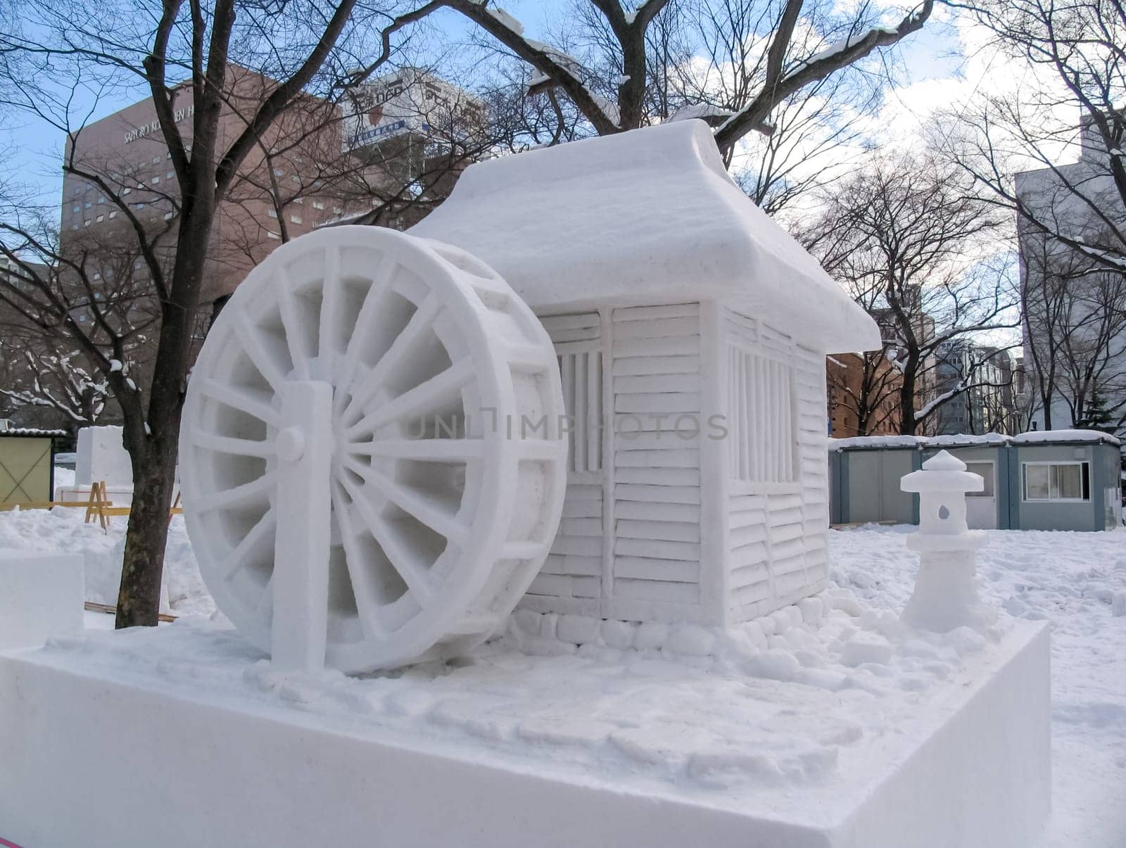 Sapporo, Japan - January 10, 2017: Snow sculptures in winter. Creative from ice and snow. Festival of snow sculptures on the streets of Sapporo