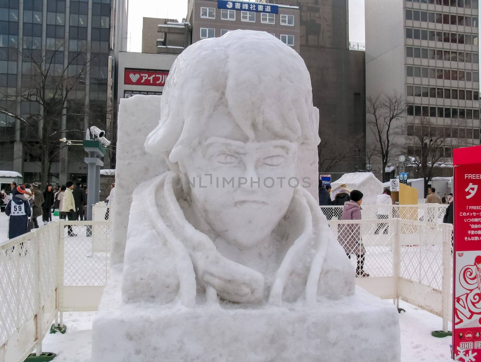 Sapporo, Japan - January 10, 2017: Snow sculptures in winter. Creative from ice and snow. Festival of snow sculptures on the streets of Sapporo