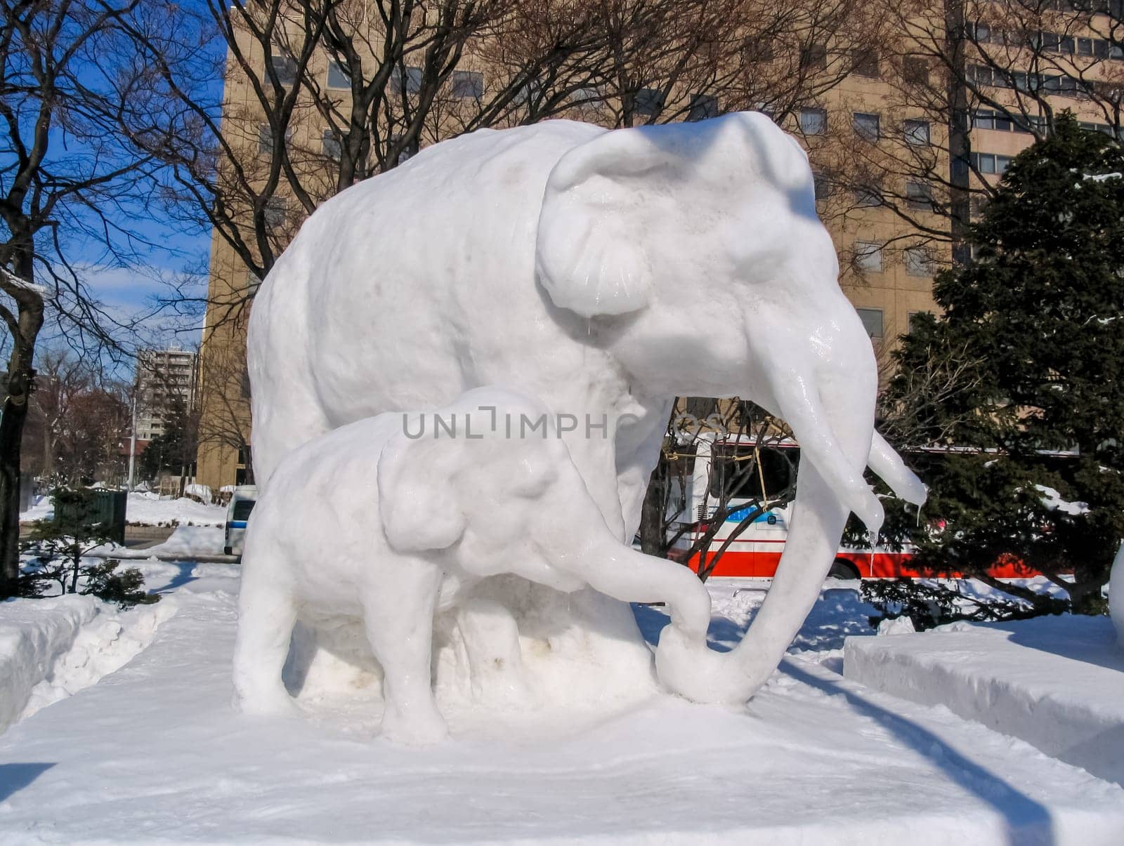 Sapporo, Japan - January 10, 2017: Snow sculptures in winter. Creative from ice and snow. Festival of snow sculptures on the streets of Sapporo