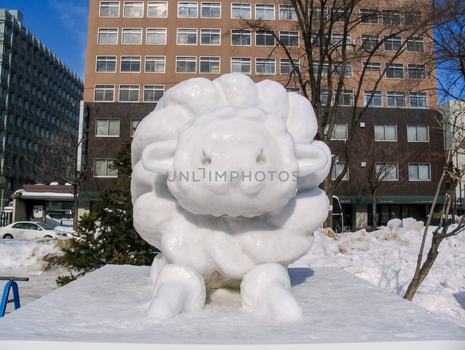 Sapporo, Japan - January 10, 2017: Snow sculptures in winter. Creative from ice and snow. Festival of snow sculptures on the streets of Sapporo