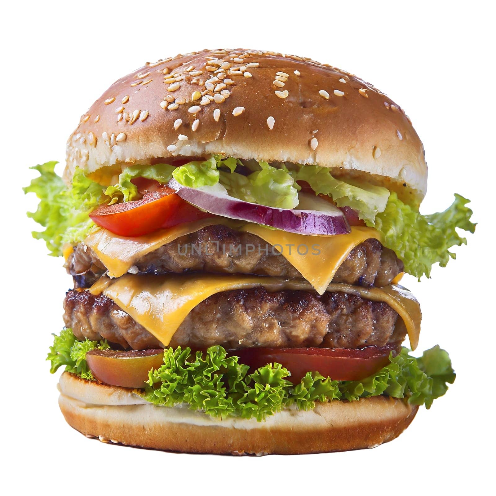 double cheeseburger isolated on transparent background. Fast food. AI generated