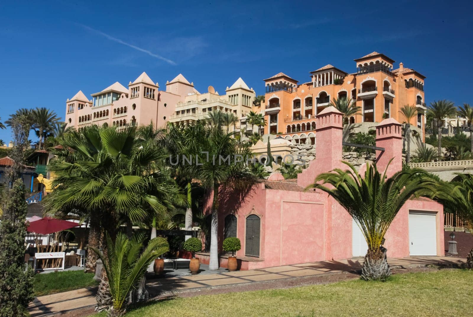 Costa Adeje, Tenerife, Spain - July 28, 2013: Hotels in Tenerife. Infrastructure for tourists.