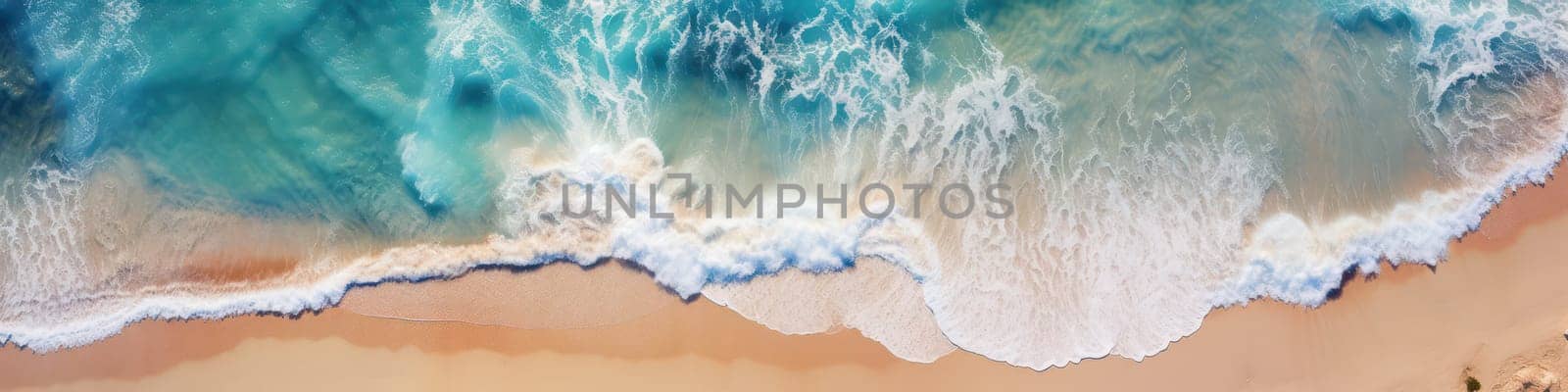 Sea surf and sand, top view. Generative AI image