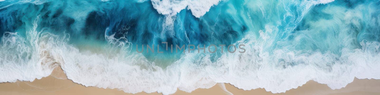 Sea surf and sand, top view. Generative AI image