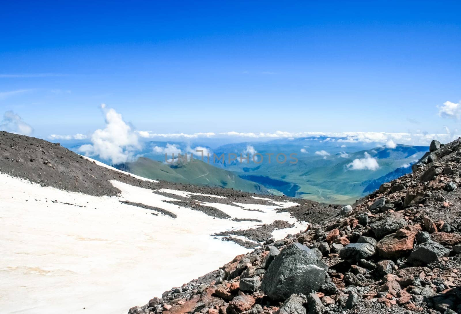 Mountain landscape with snow. Snow in the mountains. Mountain landscape.