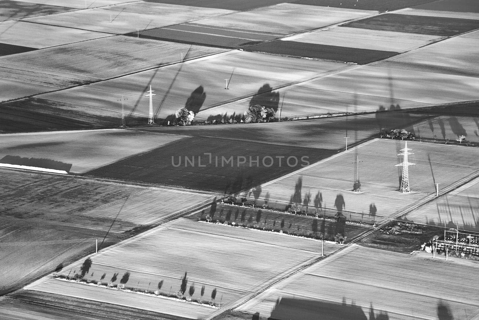 aerial of scenic rural landscape in autumn in black and white mood