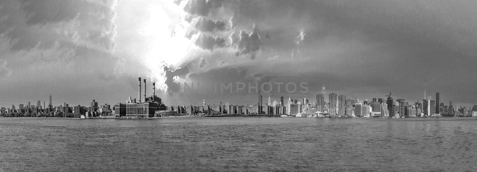 panorama of New York with river Hudson and blue sky