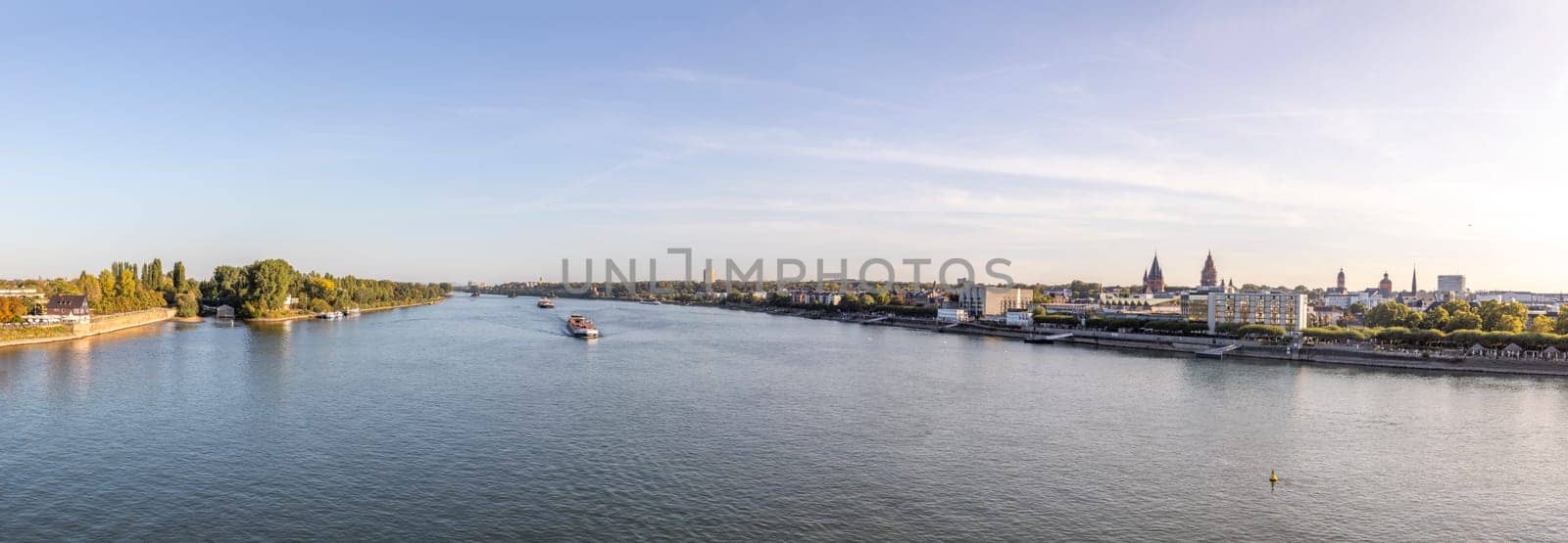 view to skyline of Mainz with river Rhine, Germany