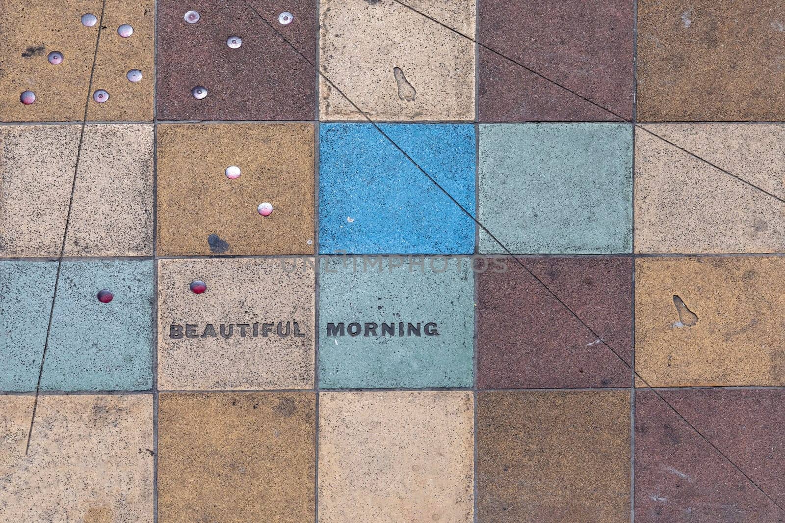 tiles at the floor with letters beautiful morning in Oakland