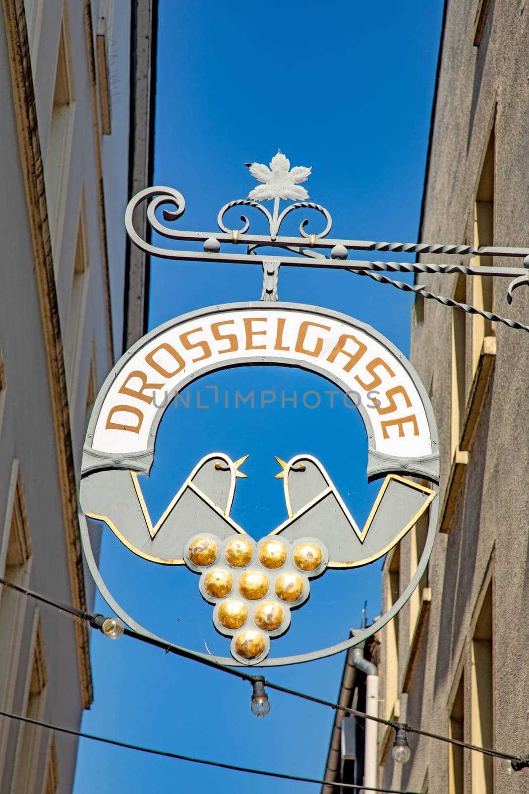 Drosselgasse lane and sign in Ruedesheim at the middle Rhine