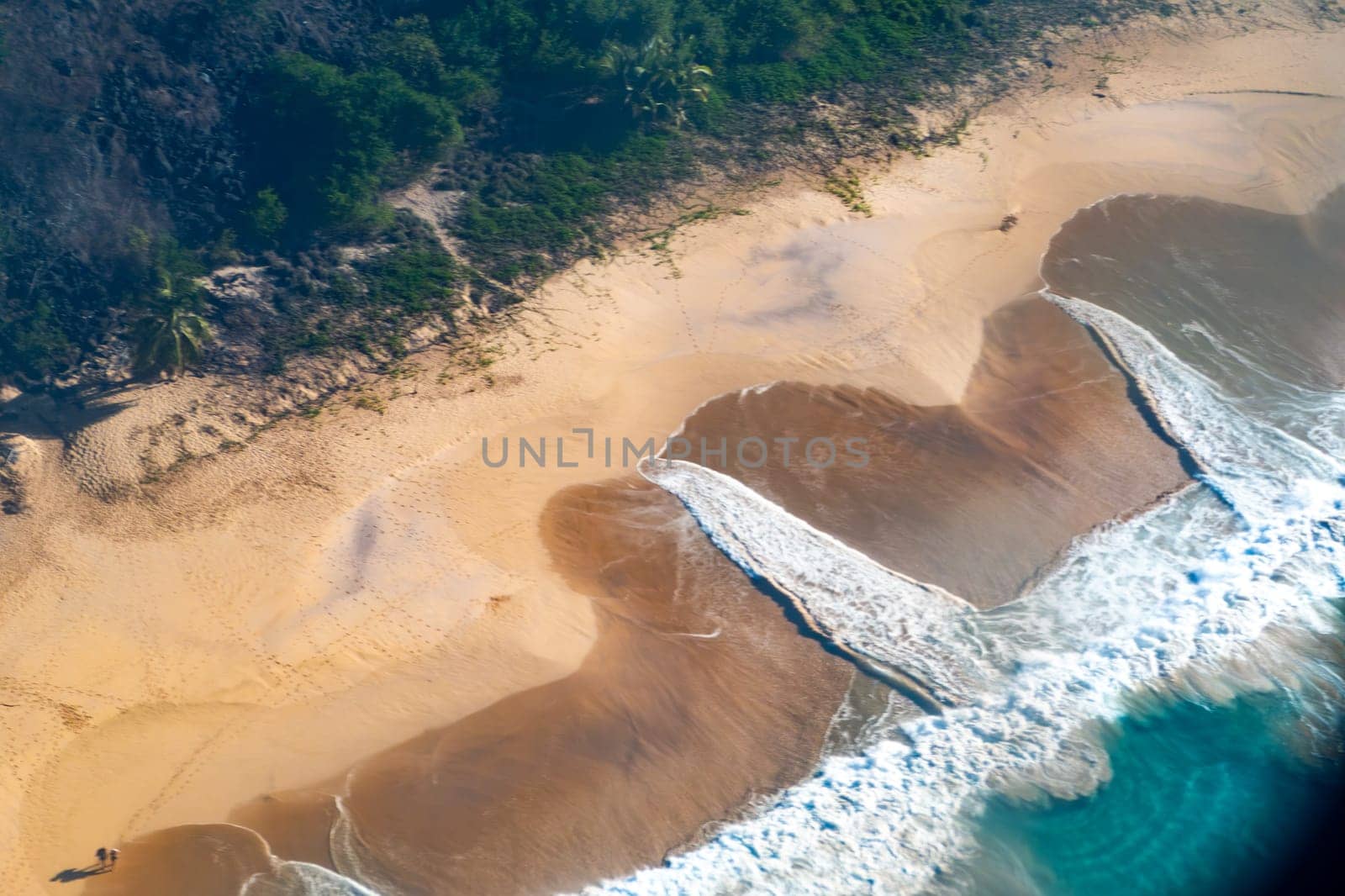 Fernando de Noronha, Brazil. aerial view to empty sandy beaches with crystal clear ocean