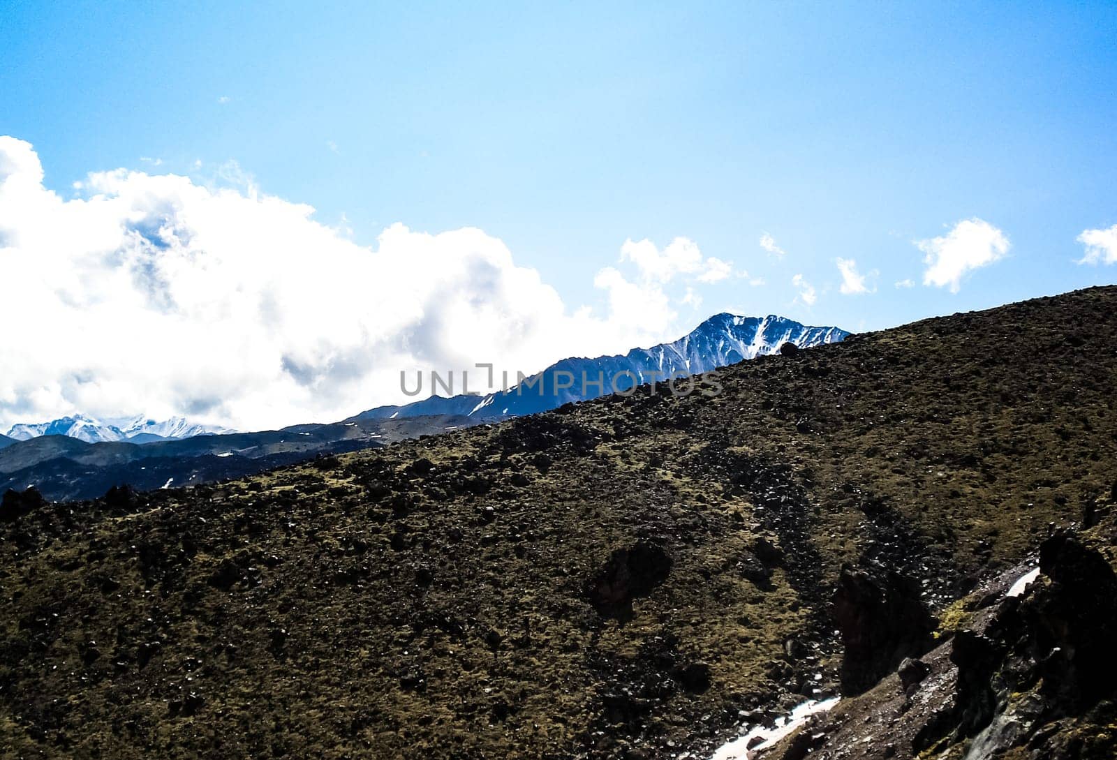Mountain landscape with a stony scattering. Mountain landscape. Rocks without vegetation.