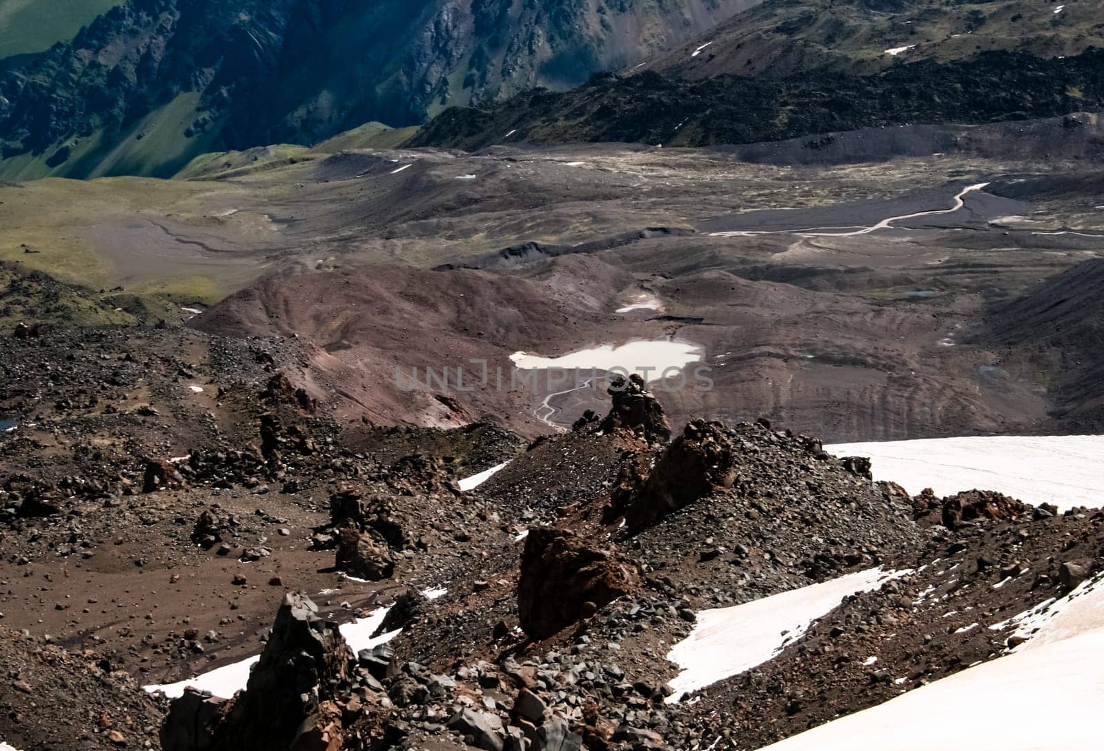 Mountain landscape with snow. Snow in the mountains. Mountain landscape.