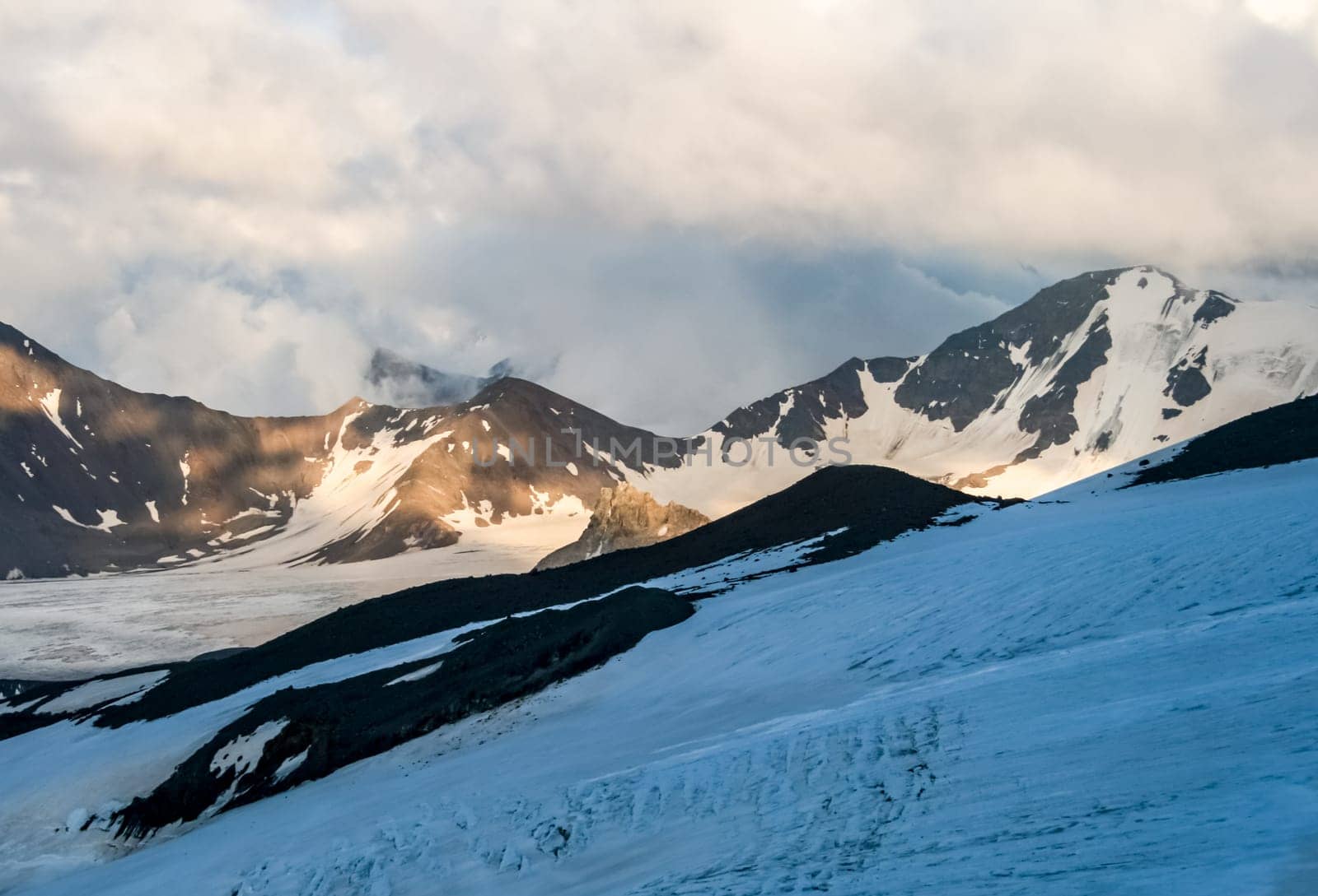 Mountain landscape with snow. Snow in the mountains. Mountain landscape.