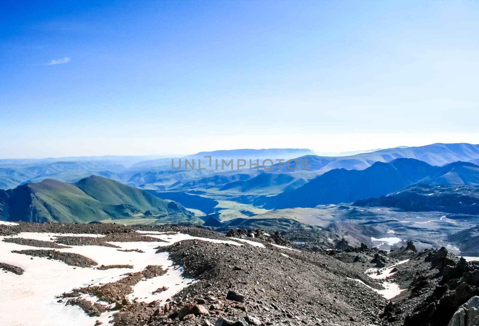 Mountain landscape with snow. Snow in the mountains. Mountain landscape.