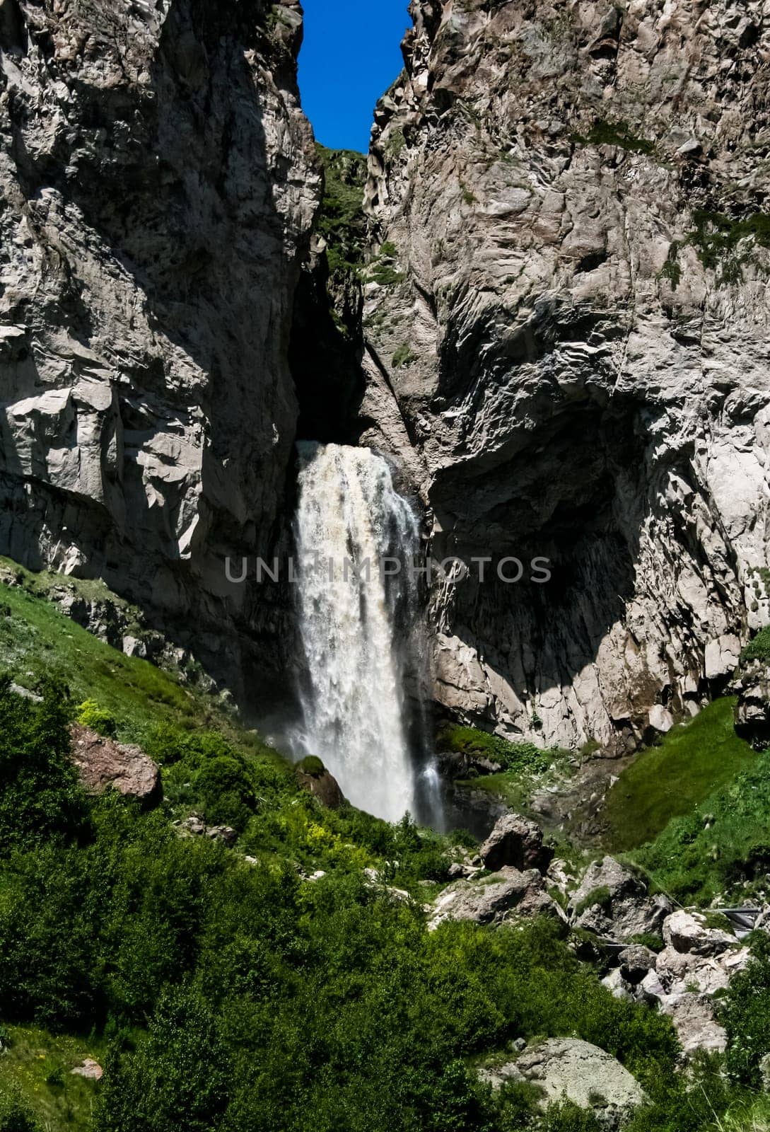 Mountain landscape with grass in the hills. Mountain landscape. Mountain vegetation.