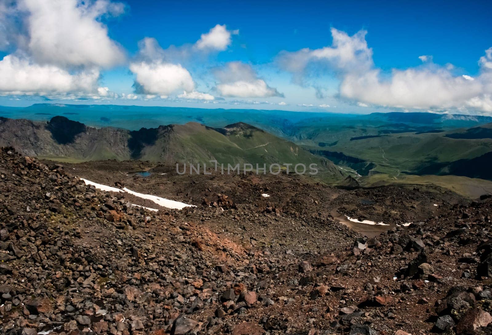 Mountain landscape with a stony scattering. Mountain landscape. Rocks without vegetation.