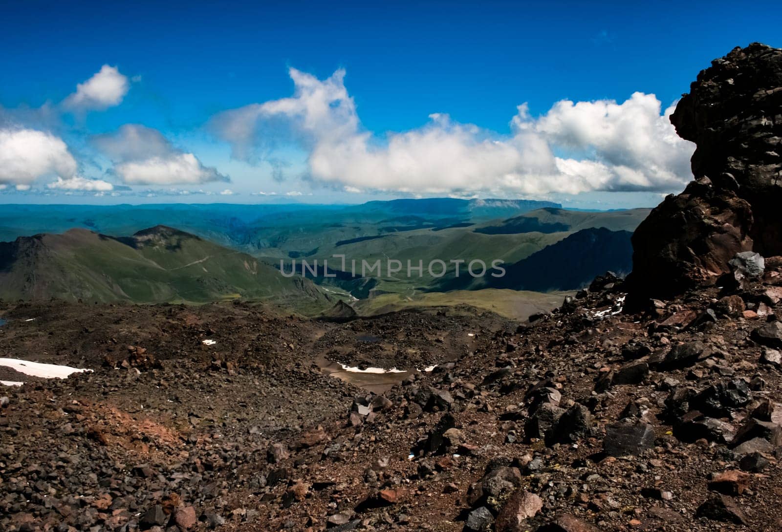 Mountain landscape with a stony scattering. Mountain landscape. Rocks without vegetation.