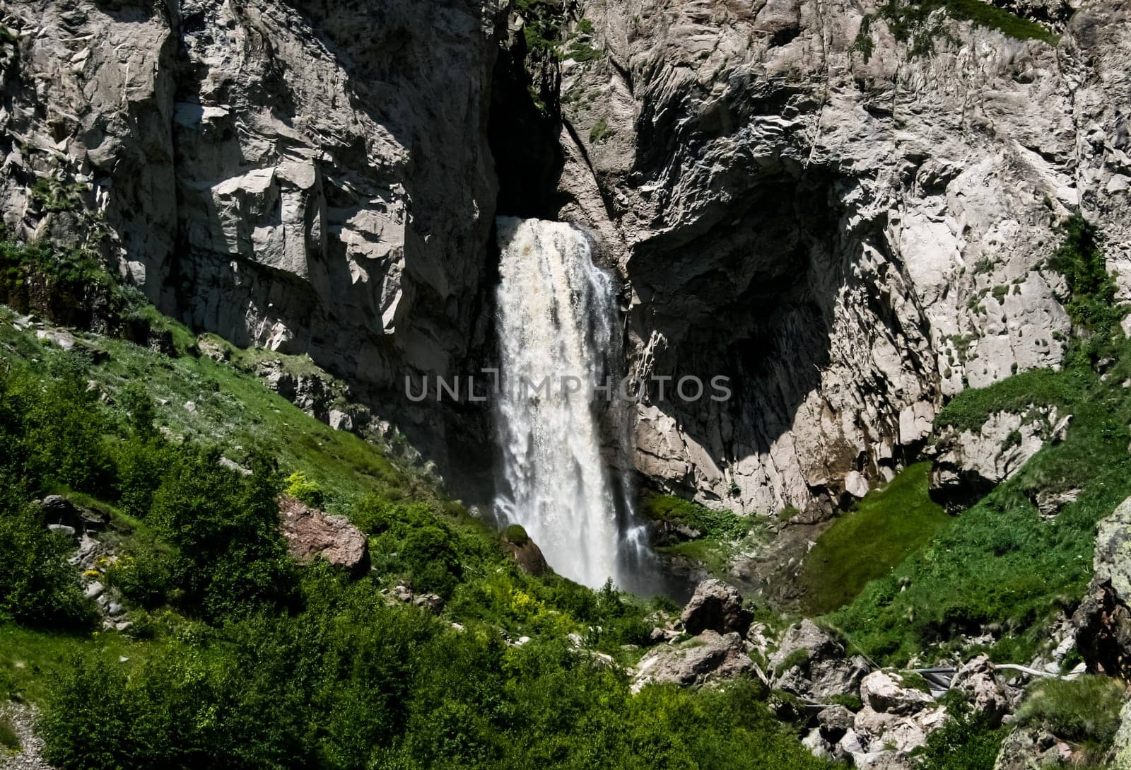 Mountain landscape with grass in the hills. Mountain landscape. Mountain vegetation.