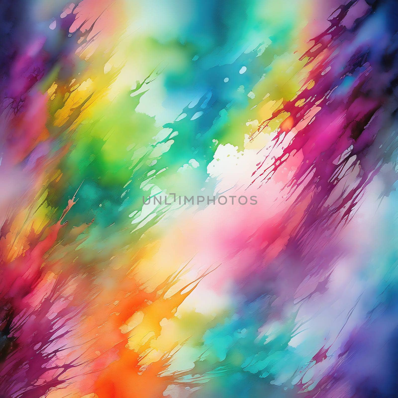 Washed-out watercolors as a background. Bright colors that run. Colorful splashes of color. AI generated image
