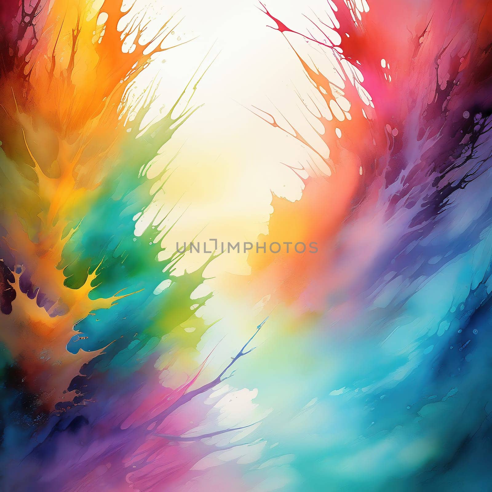 Washed-out watercolors as a background. Bright colors that run. Colorful splashes of color. AI generated image