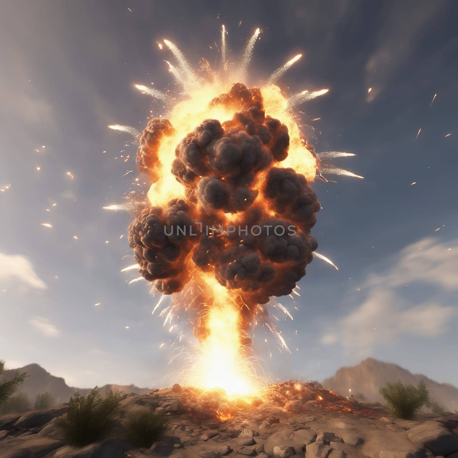 Explosion cloud, explosion effect, realistic explosion boom, realistic fire explosion. AI generated image