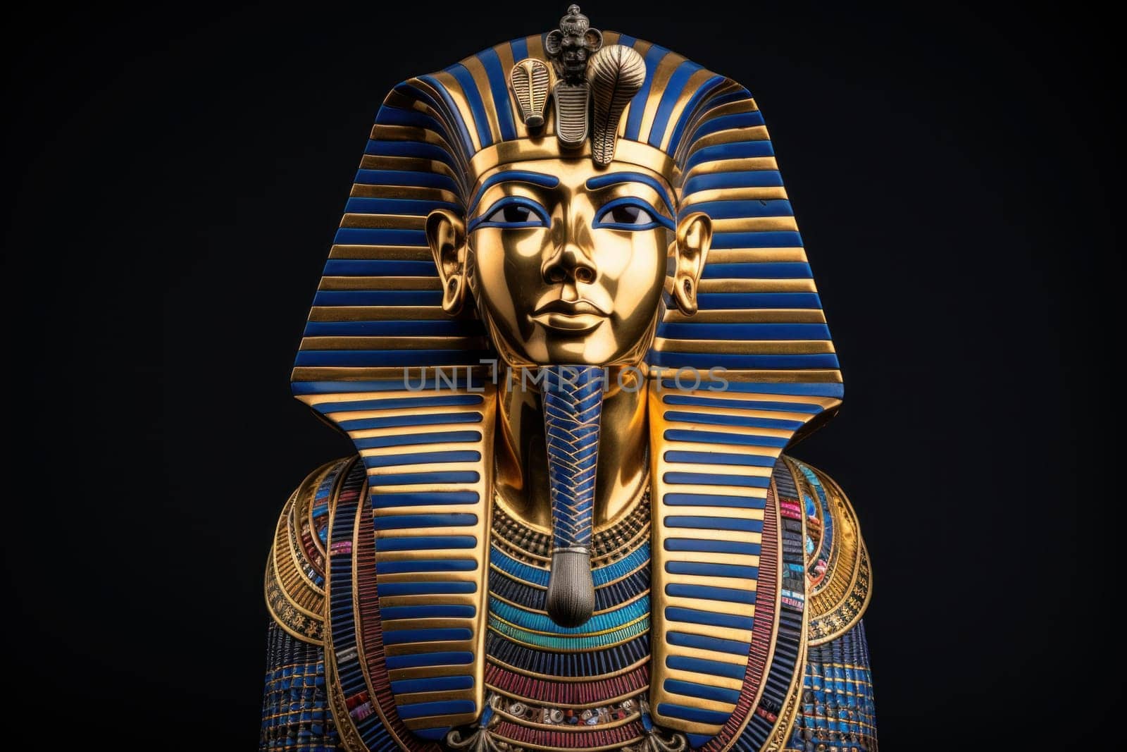 Majestic Picture ancient egyptian pharaoh portrait. Script sign wall pyramid ruller stone. Generate Ai