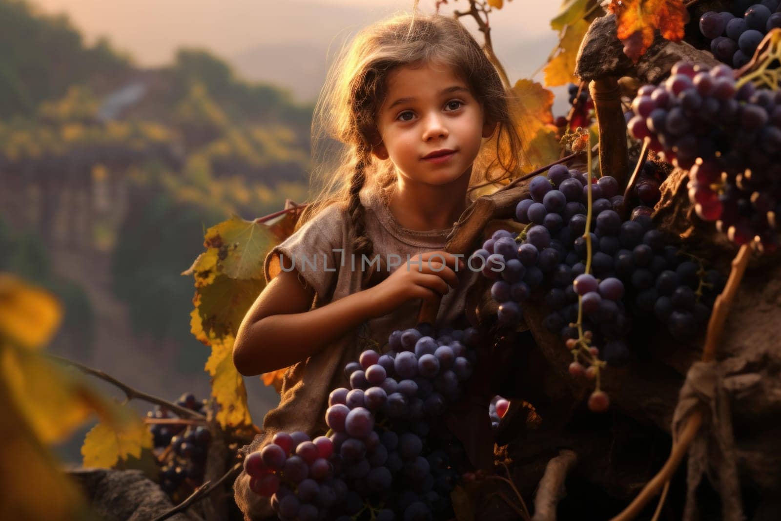 Tranquil Picking grape harvest farm. Farmer vineyard at rural nature outdoor. Generate Ai