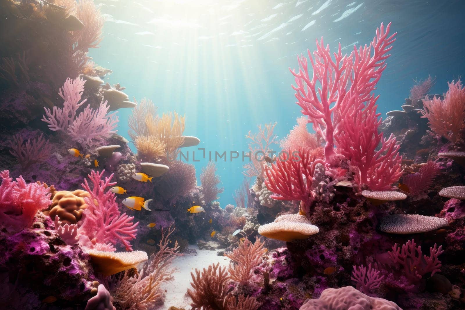 Enchanting Pink coral reef ocean nature. Sea tropical marine underwater. Generate Ai