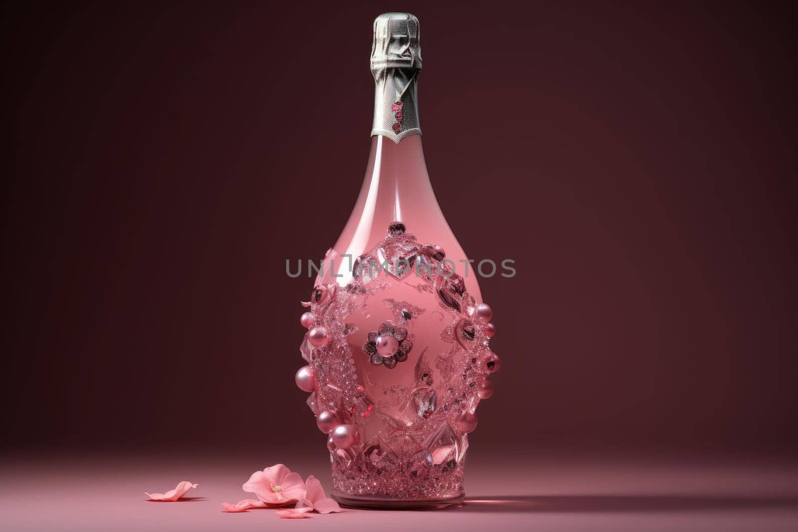 Elegant Pink champagne bottle. New party. Generate Ai