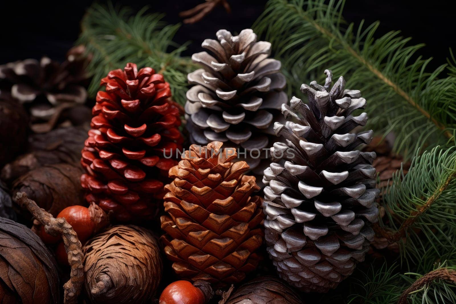 Coniferous Pine cone fir tree. Winter forest. Generate Ai