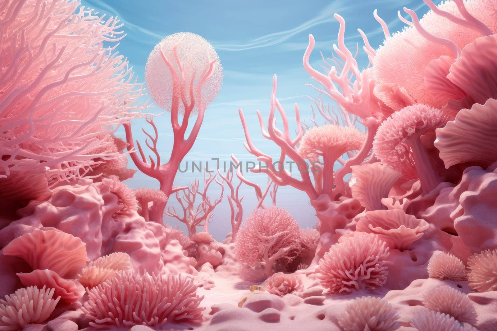 Tranquil Pink coral reef ocean nature. Sea tropical marine underwater. Generate Ai