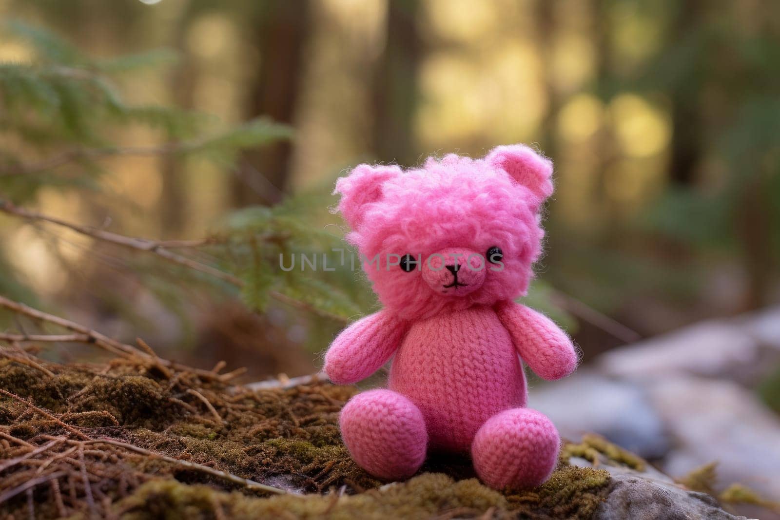 Soft Pink bear toy animal. Fashion party. Generate Ai
